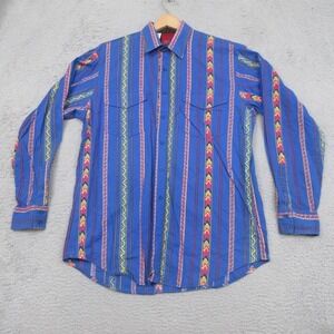 Vintage 90s Roper Shirt Mens Large Blue Southwestern Aztec Stripe Print Western